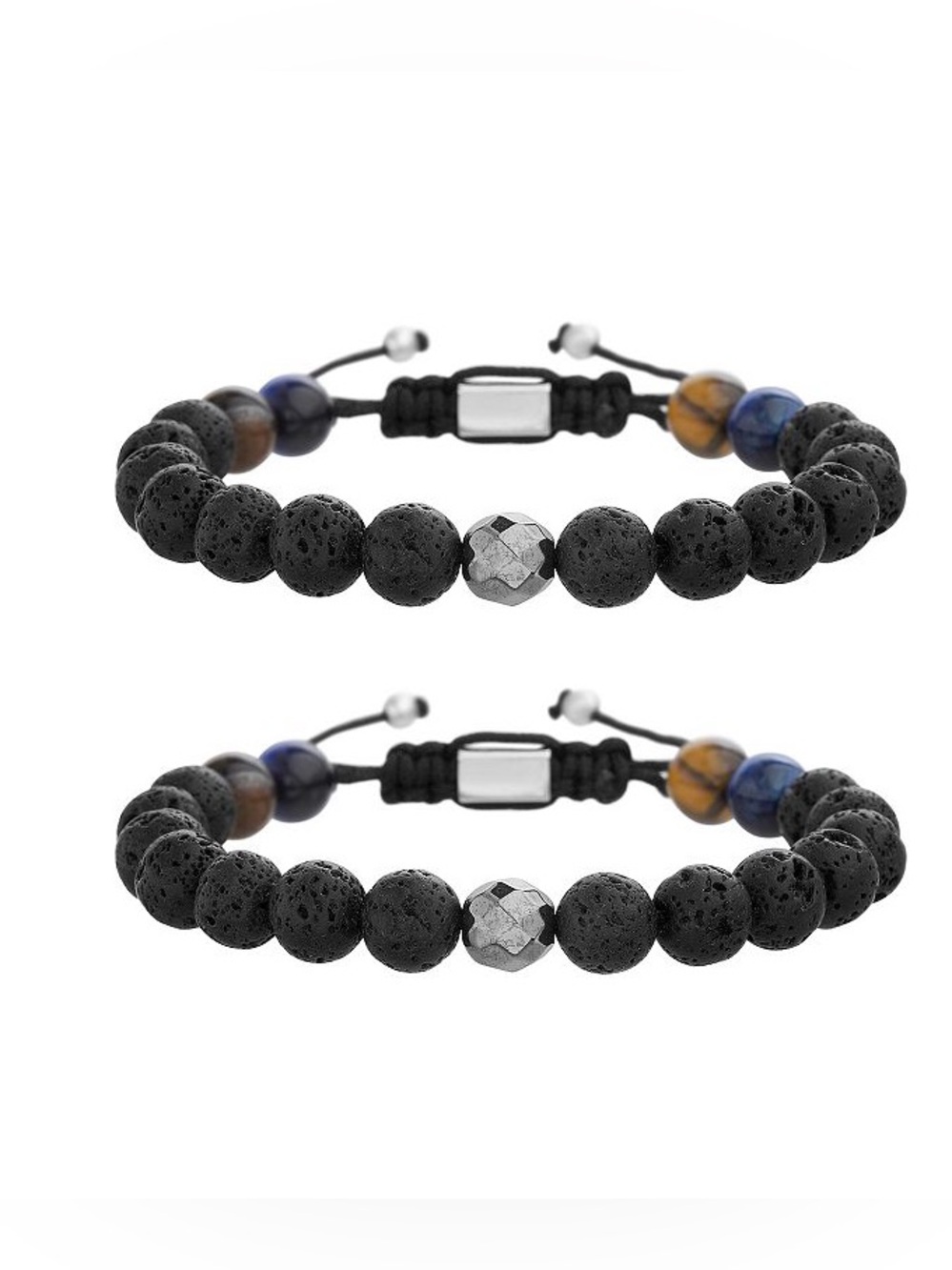 🌟 Father and Son Lava Stone Hematite Tiger Eye, & Lapis Adjustable Two Piece Set